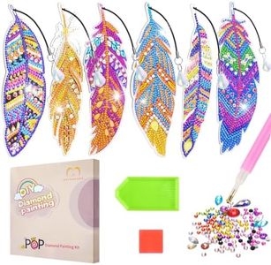 MATHARAGO 6 Pcs Diamond Painting Kits for Kids, Feather Bookmark Diamond Art Kits, DIY Crystal Diamond Art for Kids, Enfants, Girls and Women, Diamond Painting Bookmarks with Crystal Pendant (YQ087)