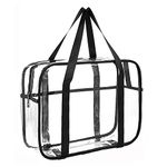 ONEGenug Large Clear Travel Toiletries Bag Makeup Bag Transparent Toiletry Bag Thick PVC Zippered Clear Wash Bag Diaper Beach Bag for Men and Women(Black)