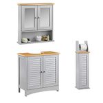 Atlanta 3-Piece Bathroom Furniture Set Grey- Under Sink Free Standing Storage Cabinet, Beside Toilet Paper Roll Holder & Wall Mounted Medicine Cabinet with Doors & Open Shelf - Grey