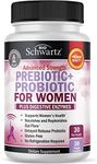 Prebiotics and Probiotics for Women - for Gut, Vaginal and Immune Health Support with Black Cohosh and Red Clover - Whole Food Digestive Enzymes Capsules, Lactobacillus Probiotic Supplement, 30 Count