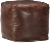 vidaXL Pouffe in Genuine Dark Brown Goat Leather - Comfortable, Handmade, and Trendy Footstool Ideal for Living Room or Lounge