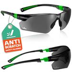 NoCry Safety Sunglasses Mens Work with Tinted Wraparound Lenses; Tinted Safety Glasses for Work with Adjustable Arms, No-Slip Grips; UV 400 Protection Safety Glasses Tinted; Black & Green Work Glasses