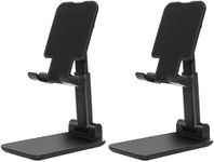 szwilnis 2 Pcs Folding Cell Phone Stand, Fully Adjustable Angle Height Phone Stand for Desk, Foldable/Portable Desktop Phone Holder Compatible with All Phone 14 13 12 11 Smartphones (Black and Black)