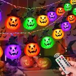 Windpnn Upgraded Battery Operated Halloween Pumpkin Lights, 30 LED, 8 Modes, Waterproof, with Timer, Indoor Outdoor Use(Orange & Purple & Green Red)