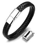 HALUKAKAH Kids ● Solo Junior ● Boy's Genuine Leather Bracelet Black 6-12+3 Y/O. Titanium Magnetic Clasp Size Adjustable 7"-7.7"(18-19.5cm) with Free Giftbox