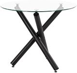 JEFFORDOUTLET Round Dining Table, 90 cm Glass Safe Table Top with Black Stylish Stable Table Legs,Kitchen Table