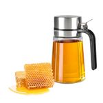 Gzsekken Honey Dispenser - Glass Syrup Dispenser with No Drip Stainless Pour Spout, 400ML Coffee Bar Station Accessory