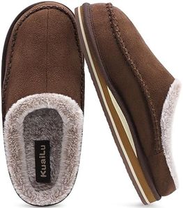 KuaiLu Mens Slippers with Orthopedic Arch Support Suede Faux Fur Fluff Plush Wool-like Warm House Shoes Comfortable Slip-on Bedroom Indoor Outdoor Clogs Slippers for Man, Size Brown 12