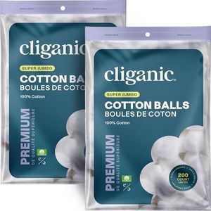 Cliganic Super Jumbo Cotton Balls (400 Count) - Hypoallergenic, Absorbent, Large Size, 100% Pure (Packaging May Vary)