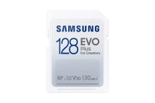 Samsung EVO Plus 128GB, SDXC, UHS-I, U3, Upto 130MB/s, FHD & 4K UHD Card for DSLR and mirrorless Cameras (MB-SC128K)