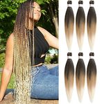 DT CHERYL Pre Stretched Braiding Hair, 6 Pack golden Braided Hair extension 26 inches Synthetic EZ Braid Hot Water Styling Braid Yaki Texture Pre-stretched Hair for Braiding Braids 1B/27/613