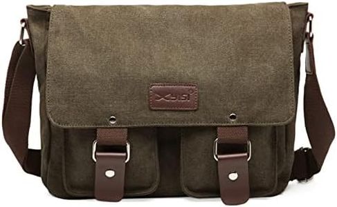 FORRICA Bolsa de Mensajero Hombres Lona Bolso de Bandolera Casual Bolsa de Hombro para Ordenador Portátil Escolar Bolso de Lona Verde