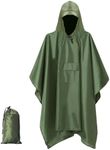 Hooded Rain Poncho for Adult with Pocket PU coating, Waterproof Lightweight Unisex Raincoat Reusable Rain Coat for Hiking Emergency Camping H HOME-MART, Green