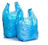 Large Carrier Bags 12 x 18 x 24" - Plastic Carrier Bags Heavy Duty Blue Vest Carrier Bags - Eco Friendly Recycled Strong Plastic Bags 26 Micron - Sabco (100)