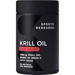 Sports Research Krill Oil Supplement with EPA & DHA Omega 3, Phospholipids & Astaxanthin from Antarctic Krill - Highest Concentration of Krill Oil for Men & Women - 1000mg, 60 Softgel Capsules