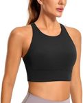 CRZ YOGA Womens Butterluxe Strappy High Neck Longline Sports Bra - Padded Criss Cross Back Workout Sports Bras Crop Tank Top Black Medium