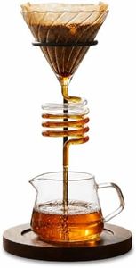 shofilt Spiral Pour Over Coffee Maker Set — 3PCS Featuring Spiral-Ribbed Dripper, Raised Walnut Wooden Stand, and 400ml Elegant Glass Carafe Suitable for Both Home and Commercial Use