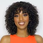 Short Bob Curly Human Hair Wigs With Bangs 100% Brazilian Virgin Human Hair Wig For Black Women 12 Inch Bob Wigs Human Hair Machine Made None Lace Front Wig Human Hair Natural Black