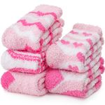 EBMORE Womens Fluffy Socks Slipper Cosy Bed Soft Plush Warm Winter Cabin Gift Stocking Fillers Valentines Day Gifts for Her Women Ladies Fuzzy Socks(Mix Pink)