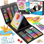 Art Kit, 272 Pack Art Set Drawing Kit for Kids Girls Boys, Deluxe Gift Art Supplies with Trifold Easel, Origami Paper, Coloring Pad, Sketch Pad, Pastels, Crayons, Pencils, Watercolors (Black)