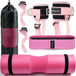 Serichamk Barbell Pad for Hip Thrust Squat Bar Pad Foam Barbell Pad for Weight Bar Cushion with 2 Gym Ankle Straps 2 Lifting Straps 1 Booty Band and carry bag for Standard Olympic Bars Pink