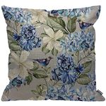 HGOD DESIGNS Spring Floral Cushion Cover,Plant Flowers Hydrangea Hibiscus Iris Bird Leaf Blue Green Throw Pillow Case Home Decorative for Living Room Bedroom Sofa Chair 18X18 Inch Pillowcase 45X45cm