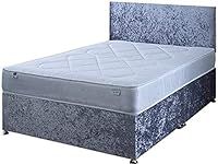 Perfect Sleep 4FT Small Double Silver Crushed Velvet Divan Bed Set Including Deep Quilt Mattress And Headboard