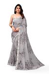 MIRCHI FASHION Women's Plain Weave Chiffon Floral Printed Foil Work Saree with Blouse Piece (36643-Grey )