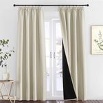 PONY DANCE Light Beige Pencil Pleat Curtains Thermal Lined Curtains Blackout Curtains for Living Room Home Decor for Living Room/Nursery Room/Baby Room, 2x W55 X L96