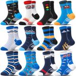 Welwoos Baby Boys Grips Socks Kids Toddlers Infants Non Slip Anti Skid Funny Cartoon Animal Cotton Truck Grippers Socks 12 Pairs Gifts Stocking Stuffers for Boys (Blue Cars,3-5 Y)