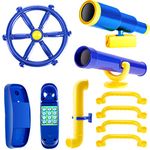 Playground Accessories Swing Set Pirate Plastic Playground Equipment Set with Plastic Wheel, Telescope, Periscope, Telephone, Safety Handle Bars for Outdoor Playhouse Treehouse (Yellow, Blue)