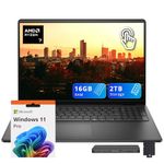 Dell 16" FHD+ Touchscreen Laptop, AMD Ryzen 7 250, 16GB DDR5 RAM, 2TB Storage (1TB SSD+1TB Docking Station Set), AMD Radeon Graphics, Backlit Keyboard, Number Pad, Webcam, Wi-Fi 6, Win 11 Pro, Black