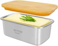 Vermida Butter Dish with Lid, Large Stainless Steel Butter Dish Container for Countertop, Sturdy Butter Keeper with Bamboo Lid Holds 2 Sticks of West or East Coast Butter for Refrigerator