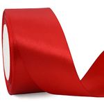 TONIFUL 2 Inch x 25 Yards Wide Red Satin Ribbon Solid Fabric Ribbons Roll for Valentine's Day Crafts Chair Sash Gift Wrapping Invitation Cards Floral Hair Bows Sewing Party Wedding Car Decoration