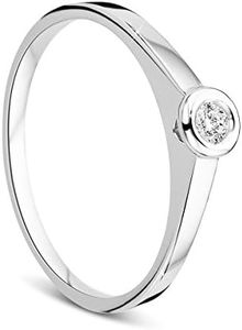 Orovi Anillo para mujer, anillo de compromiso de oro solitario, anillo de diamante de 9 quilates (375), oro blanco de 0,05 quilates con diamantes, hecho a mano en Italia, Dorado, Diamante
