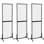 OUDUCK 3 Packs 1.8' x 5.7' Grid Wall Panels Standing Wire Grid, Display Rack with T-Base Wheels Freestanding Gridwall Panel Tower for Shows, Black