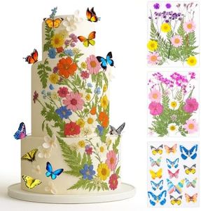 Rylenor 50 Pcs 10 Kinds Real Natural Edible Wildflower Cake Toppers & Edible Butterflies Wedding Cake Toppers, Edible Cake Decorations for Birthday, Cake Decorating Kit for Wedding,
