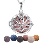 INFUSEU Essential Oils Necklace Diffuser, Diffusers Aromatherapy Hollow Lotus Classical Pendant Essential Perfume Aroma Locket With 7 Lava Stones & Chain 24"