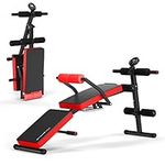 Goplus Adjustable Sit Up Bench, Foldable Utility Weight Bench w/LCD Monitor Flat/Incline/Decline Exercise Multi-Purpose Bench for Home, Gym and Office (Red)