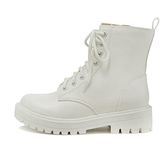 Soda FIRM - Lug Sole Combat Ankle Bootie Lace up w/Side Zipper, All White, 9.5 Wide