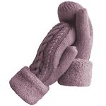 Women's Winter Gloves Warm Lining - Cozy Wool Knit Thick Gloves Mittens, Lilac, Free Size