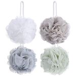 Tbestmax 4 Pack Mesh Pouf Bath Sponge - Mesh Loofah Body Exfoliating Shower Ball Shower Sponge