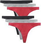 LIQQY Thongs for Women,Cotton G-Strings,Soft Stretch Low Rise Thongs Lingerie, Multi Color Panties,6 Packs (12, Gray+Red+Black)