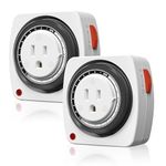 BN-LINK Outlet Timer Indoor, 24-Hour Mini Mechanical Light Timer with 15-Minute Intervals, 3 Prong Timer Plug for Aquariums, Grow Lights, Indoor Lighting, Home Appliances, ETL Listed, 2-Pack