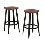 Lavish Home 80-FSTL-7 Counter Height Stools-Backless Kitchen or Dining Room Metal Base, Wood Seat- Modern Farmhouse Accent Furniture (Set of 2)