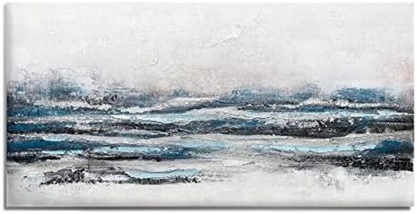 Waowumar Blue Gray Abstract Canvas Wall Art Haze Blue Painting Textured Navy and Silver Pictures for Bedroom Abstract Skyline Artwork Living Room Wall Décor 48x24 Inch