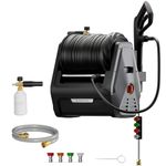 Giraffe Tools Grandfalls Retractable Pressure Washer Essential, Max 2900PSI, 2.2GPM, Wall Mounted Pressure Washer with 100FT Replaceable Hoses, 4 Nozzle and Detergent Tank, Dark Silver