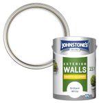 Johnstone's, Exterior Smooth Masonry Paint, Brilliant White, Up to 15 Years Protection, Weather & Dirt Resistant, 60m² Coverage Per Tin, Dry in 1-2 Hours, 5L