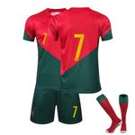 RioRand Soccer Jersey Set #7 Youth Kids Football Sports Fans Shorts Kit for Boys and Girls (Red, 22)