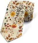 Ambesonne Necktie, Vintage Autumnal Wild Flowers, 3.7", Amber Paprika and Slate Blue